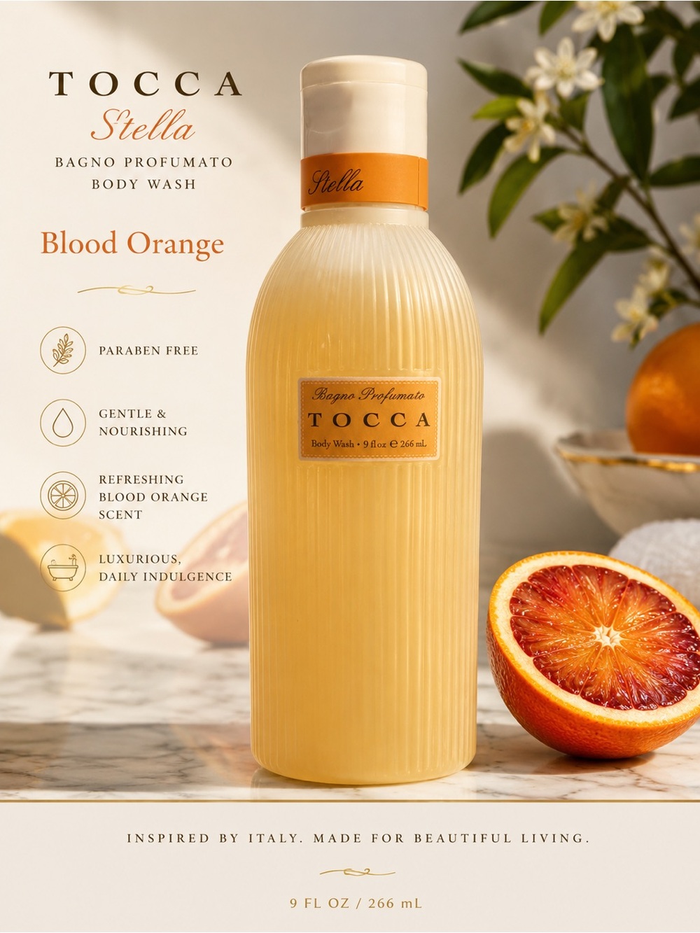 Tocca Stella Blood Orange Body Wash - Cream and Orange Accents